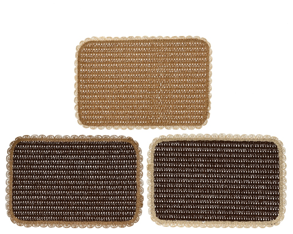 ***PLACEMAT PAPERROPE RECTANGLE W FLOWER RIM 3COL ASS ASSORTED L.30cm x W.45cm x H.0.4cm