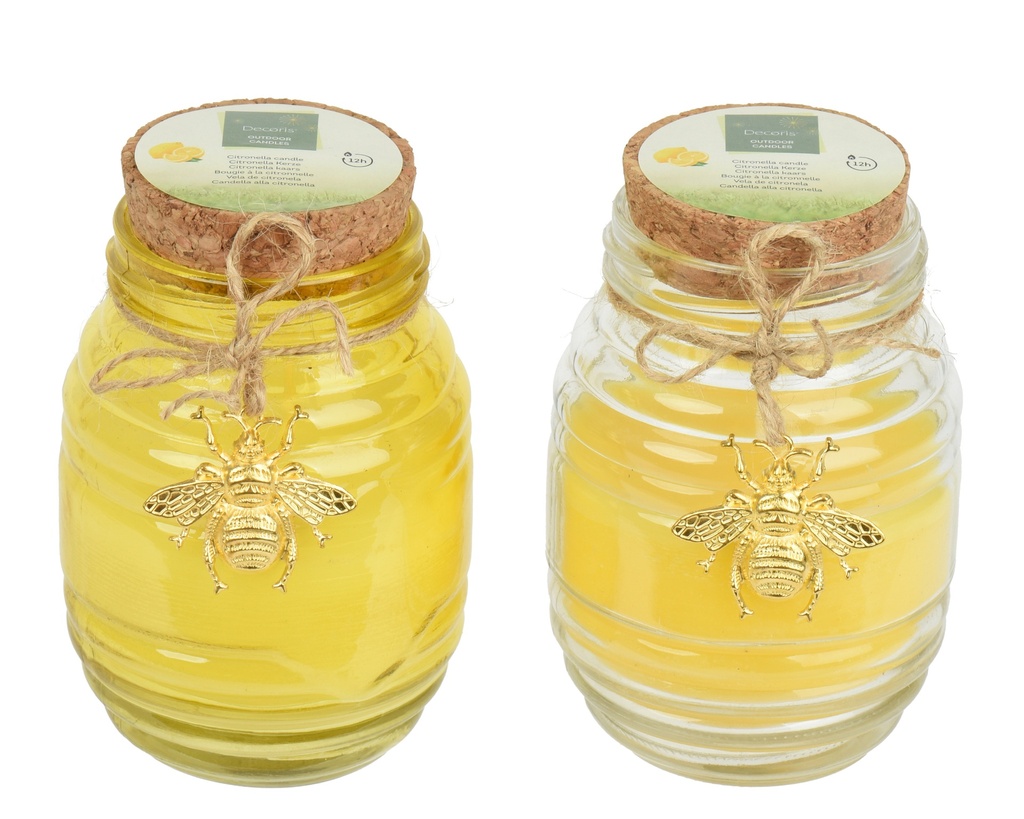 ***CITRONELLA WAX WAX JAR SMOOTH WAX WHITE - WAX YELLOW IN GLASS, WITH BEE 2COL ASS OUTDOOR ASSORTED D.7.9cm x H.11.9cm