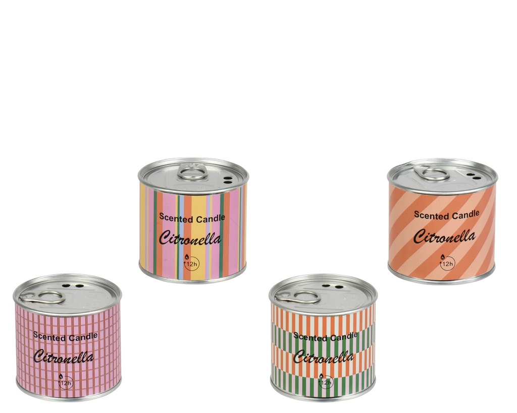 ***CITRONELLA CANDLE WAX ROUND LABEL WRAP WAX WHITE IN TIN POT 4COL ASS OUTDOOR ASSORTED D.7.7cm x H.6.6cm