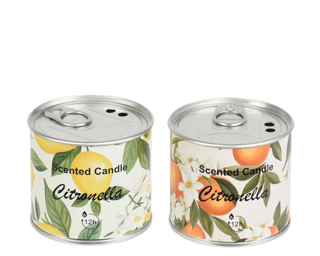 ***CITRONELLA CANDLE WAX ROUND LABEL WRAP WAX WHITE IN TIN POT 2ASS OUTDOOR ASSORTED D.7.7cm x H.6.6cm