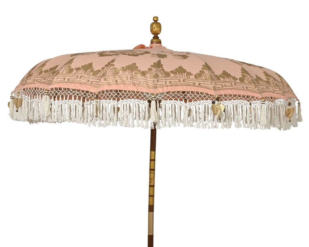 ***PARASOL COTTON GOLD METALLIC PATTERN TASSEL, IRON HANGERS SOFT NUDE D.200cm x H.260cm