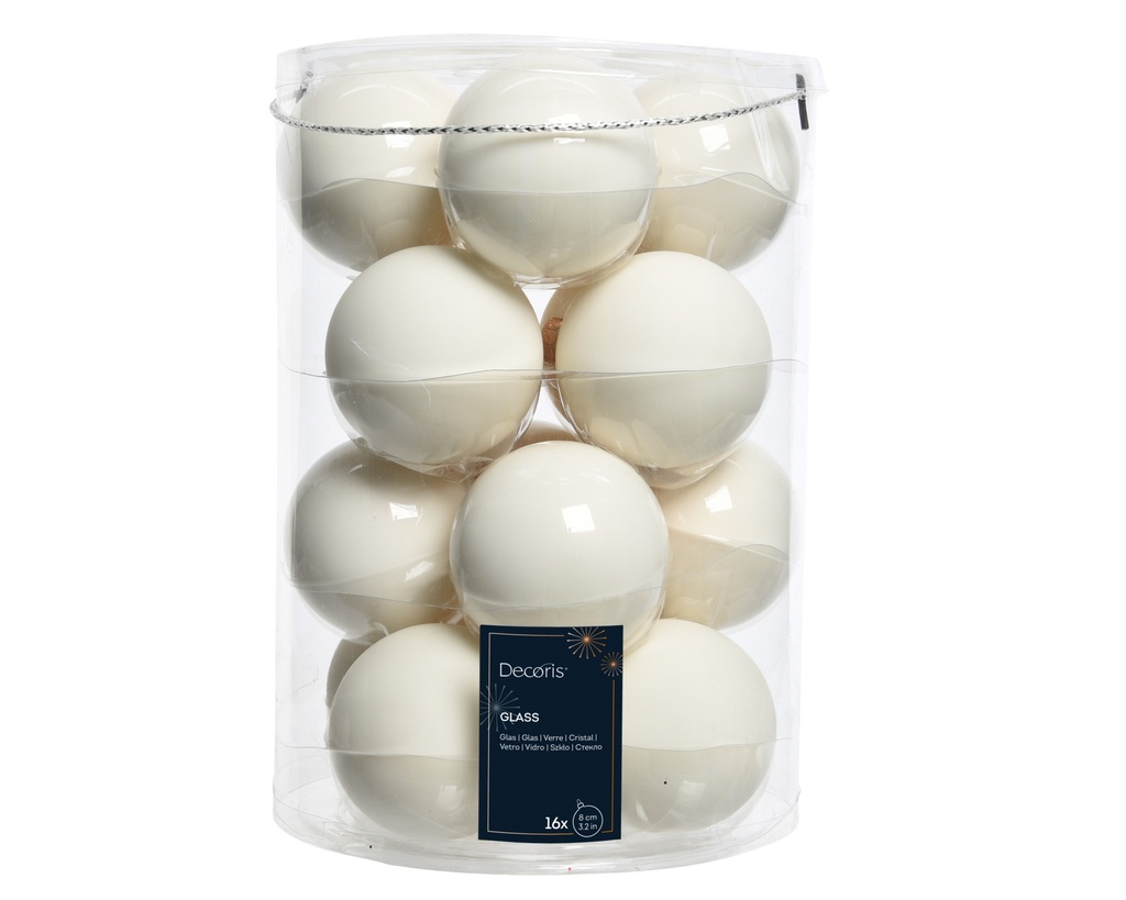 ***BAUBLES GLASS WOOL WHITE dia8.00cm