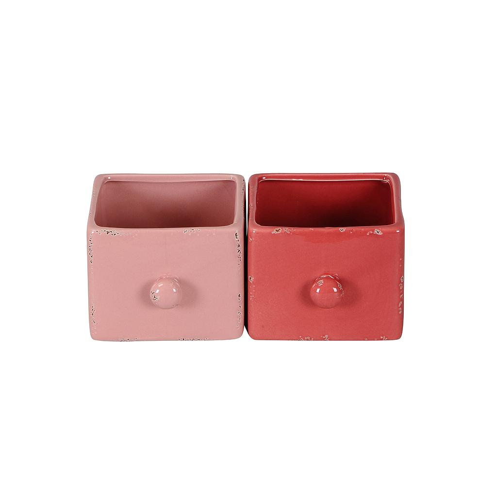 CAJONES DE CERAMICA EN DOS TONOS DE ROSA-8CM-SET DE DOS
