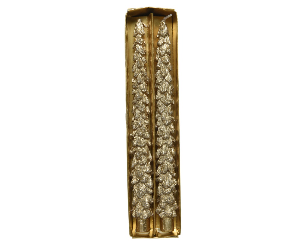 BOUGIE EN CIRE DORÉE "SAPIN" - 26CM - ASSORTIMENT DE 2