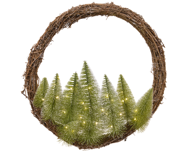 PREL WREATH WITH MINI TREE BO DIA50-H20CM-30L