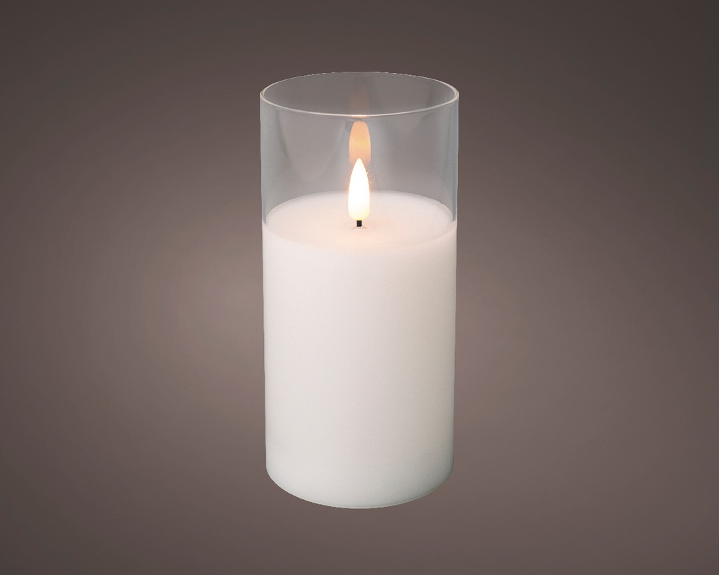 VELA EN VASO CRISTAL 7.5CMX15CM-BLANCO-BAT-6H-TIMER
