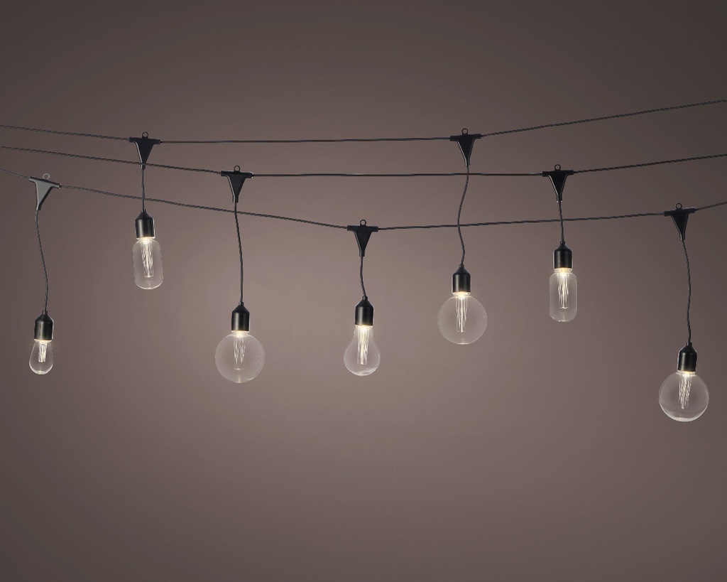 GUIRNALDA BOMBILLAS -  4 FORMAS - 950CM-20LEDS/CAL/ APTO EXTERIOR