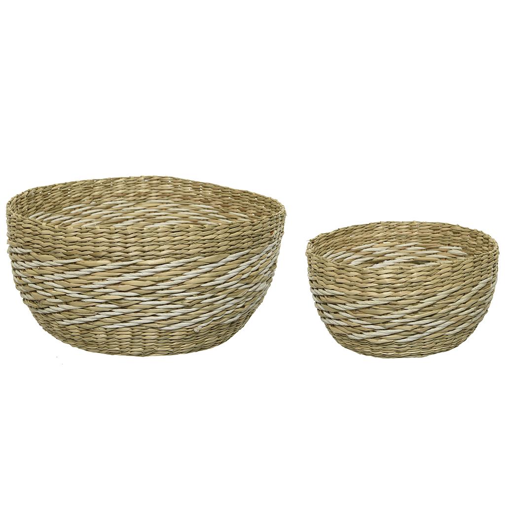 CESTAS ALMACENAR FIBRA NATURAL CON DETALLE EN BLC-SIN TAPA-HECHO A MANO-SET DE DOS