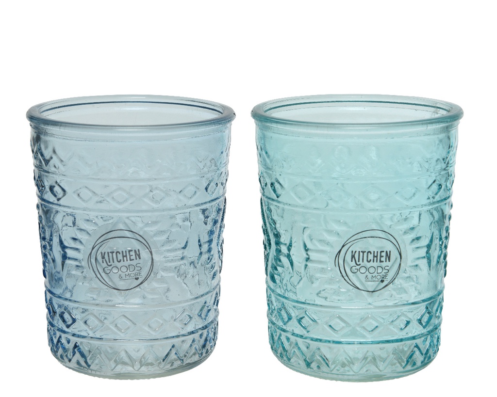 VASO CRISTAL RELIEVE-FOOD SAFE-TONOS AZULES-2 COLORES DIFERENTES-PRECIO UNIDAD