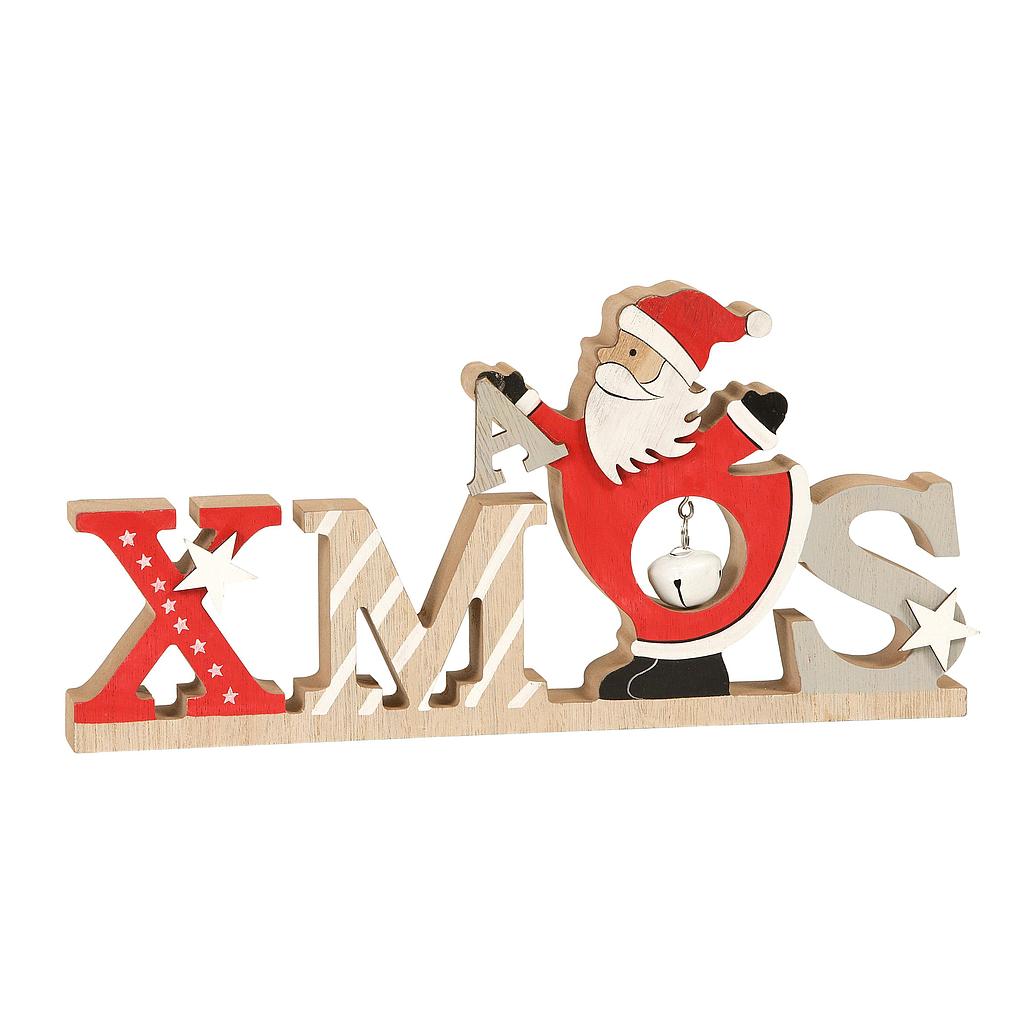 PALABRA XMAS MADERA CON PAPA NOEL Y CAMPANILLAS CM30X2.7XH14.5