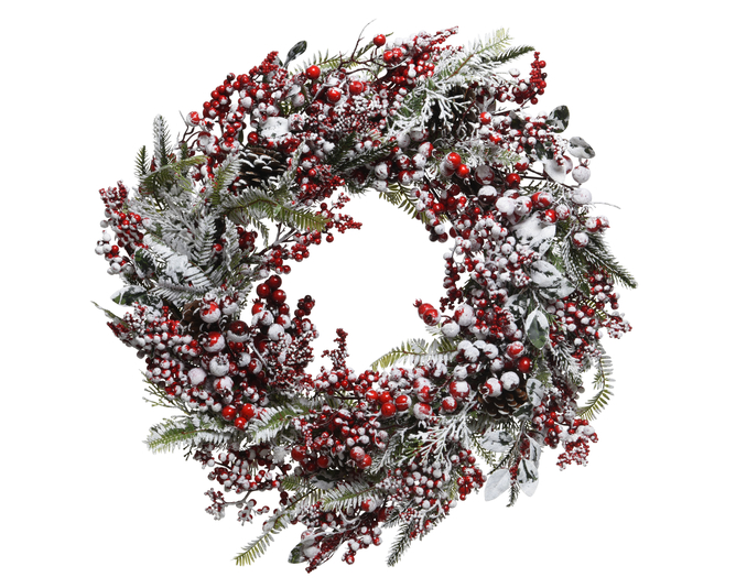 DECO WREATH FROST RED BERRIES DIA60CM