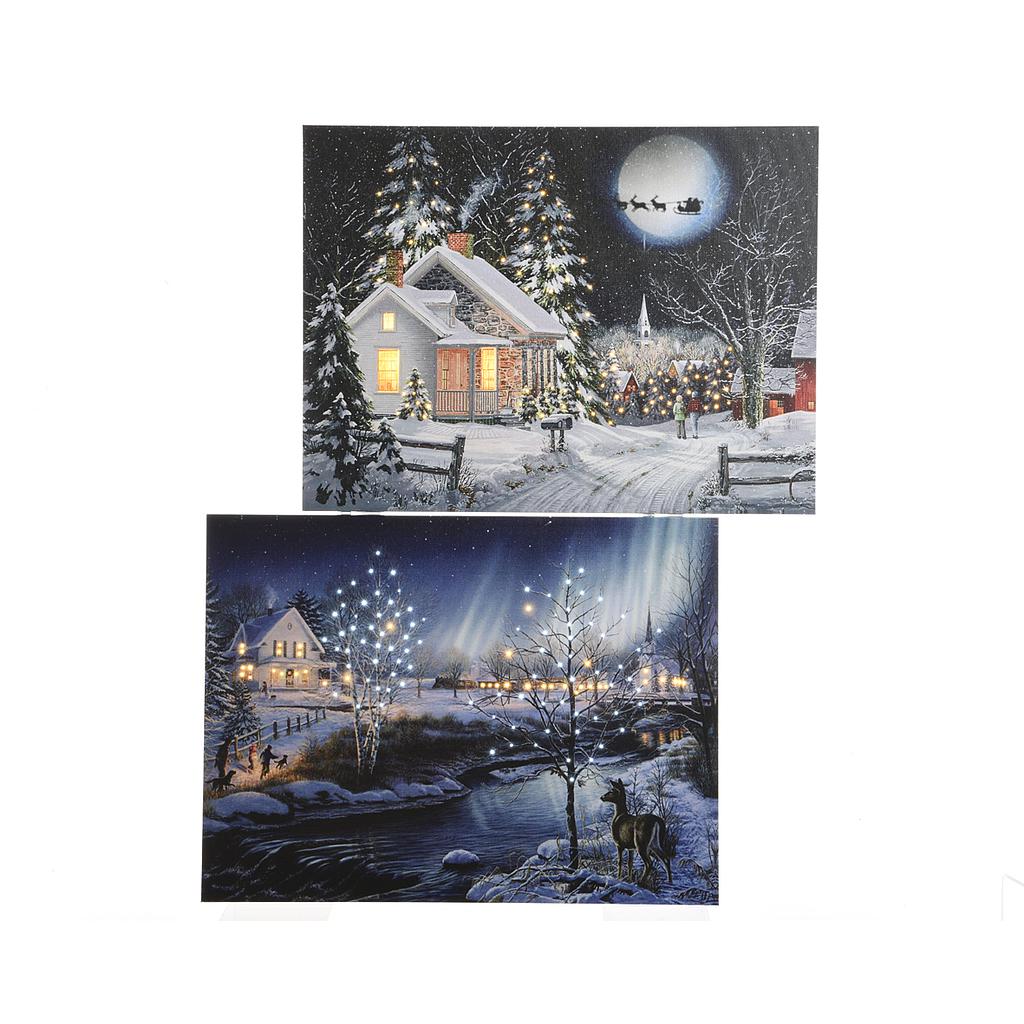 CUADRO NIEVE 30X40CM-3LED/MULTI/BAT 2SURT UD