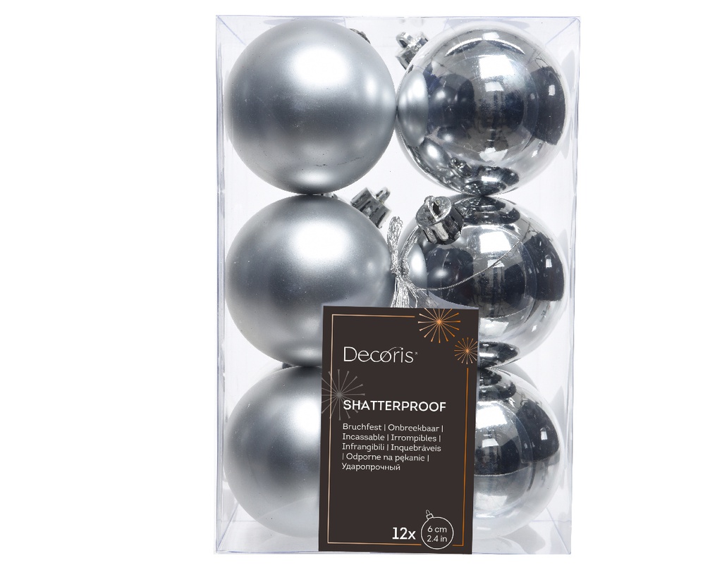 ASSORTIMENT DE BOULES DE NOEL EN PLASTIQUE - ARGENT - DIA6CM