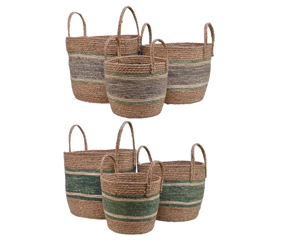 CESTO JUNCO GRIS/VERDE - D38/32/26CM 2COLORES -  S/3