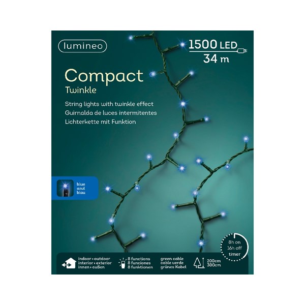 GUIRLANDE COMPACT VERD 3400CM-1500LED/AZUL/PAR/TIM/EXT