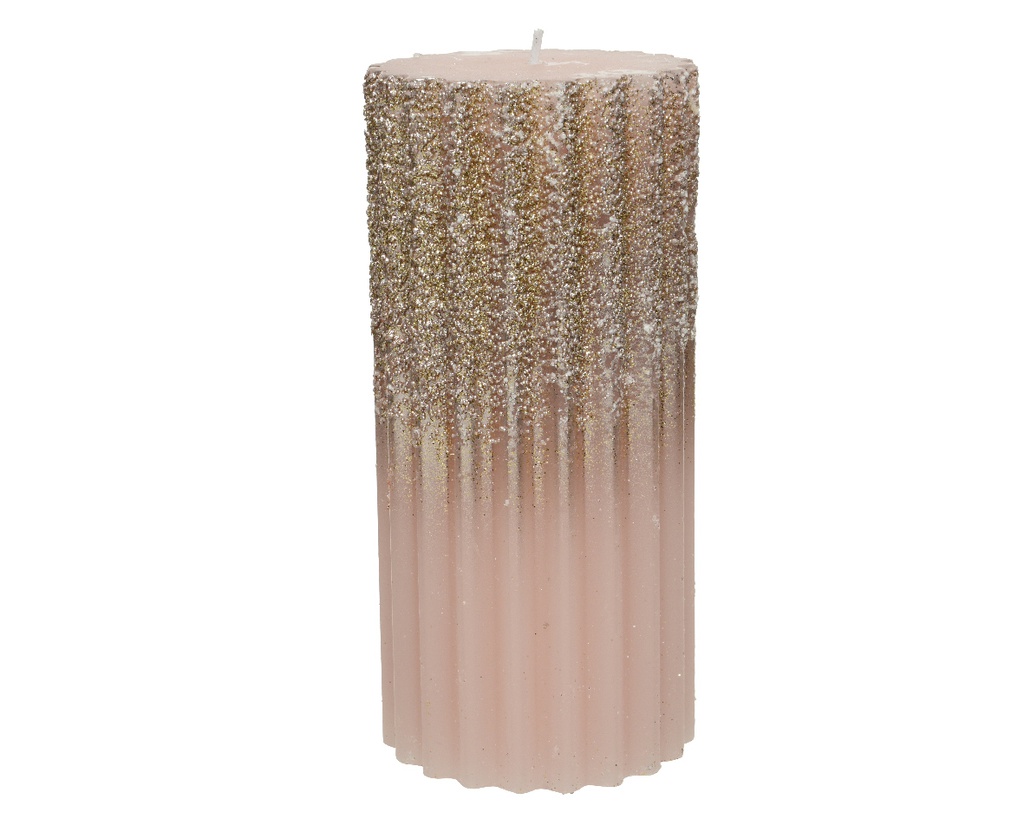 BOUGIE CYLINDRIQUE - ROSE A PAILLETTES 