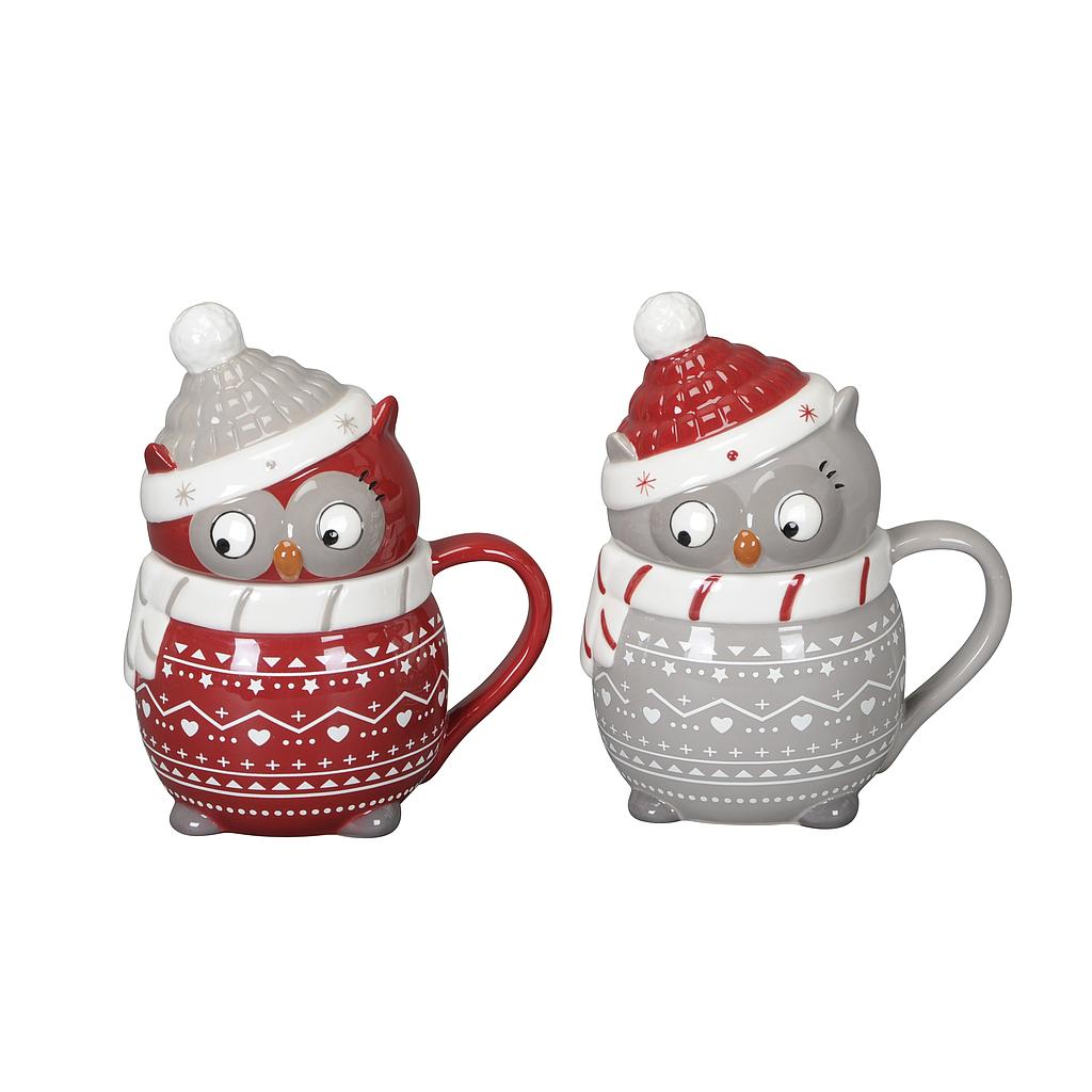 TAZA CON TAPA BUHO - 14x10xH16.5CM - 2SURT UD