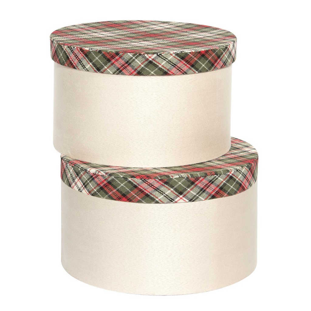 SET DE DOS CAJAS REDONDAS - CREMA CON TAPA DE CUADROS -  CMØ27.5XH16 - CMØ25XH1