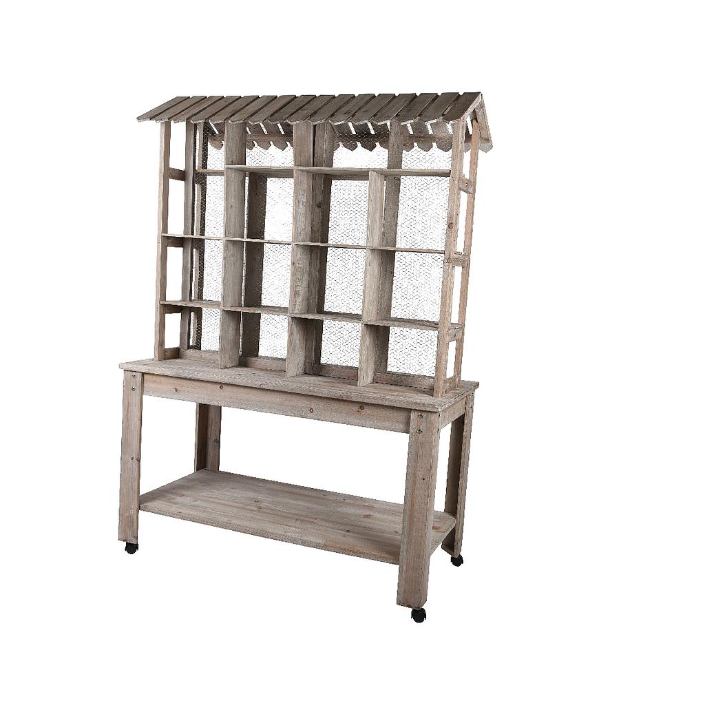 MUEBLE EXOSITOR DE MADERA CON ESTANTES-BONITO!- 175CM