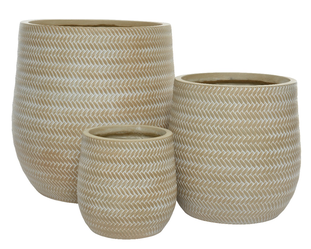 MACETA FIBRA Y BAMBOO - EXTERIOR - RESISTENTE AL AGUA - SET DE 3