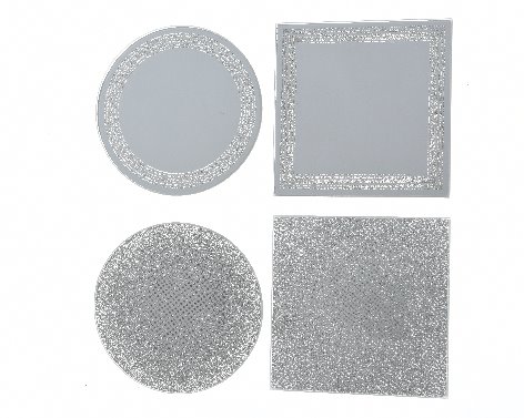 DESSOUS DE VERRE MIROIR ARGENTÉ - 4 ASSORTIMENTS - À L' UNITÉ 