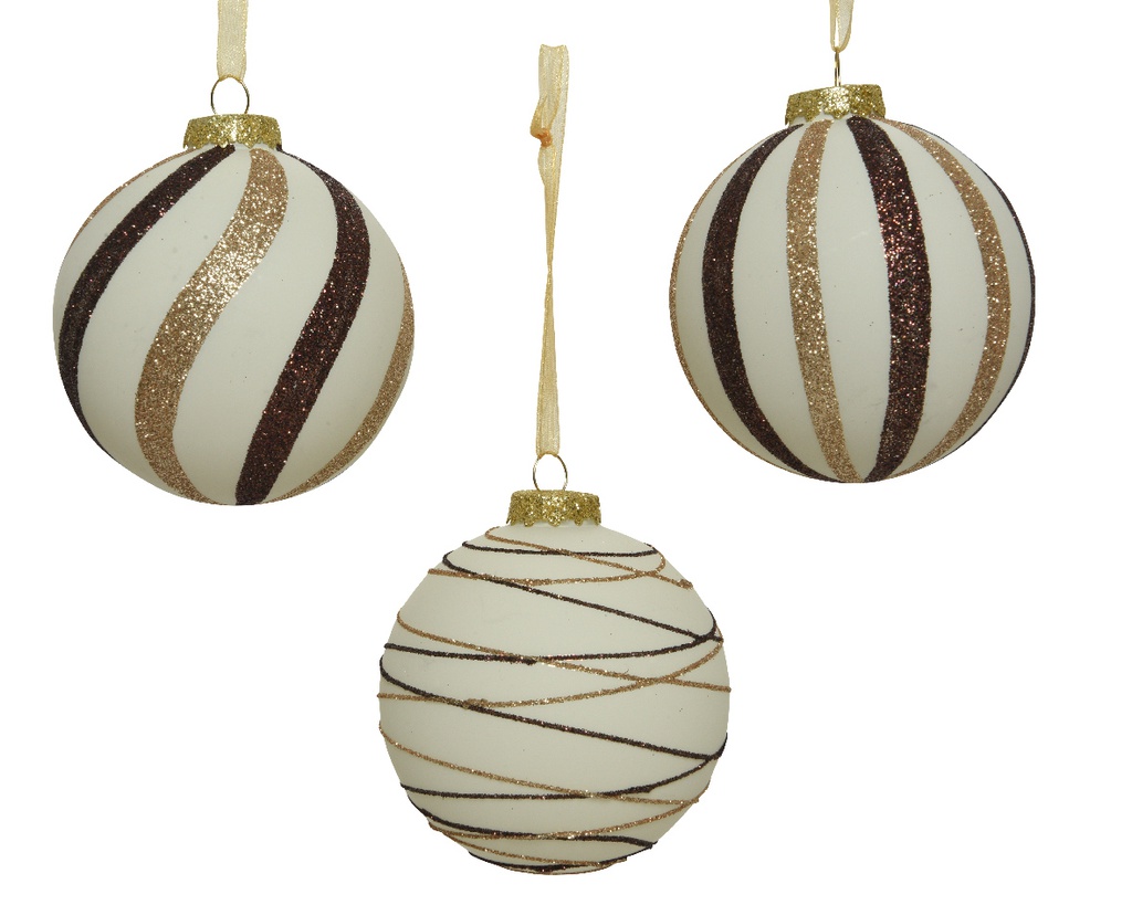 *** BOULES DE NOEL EN VERRE-RAYURES DOREES 61143