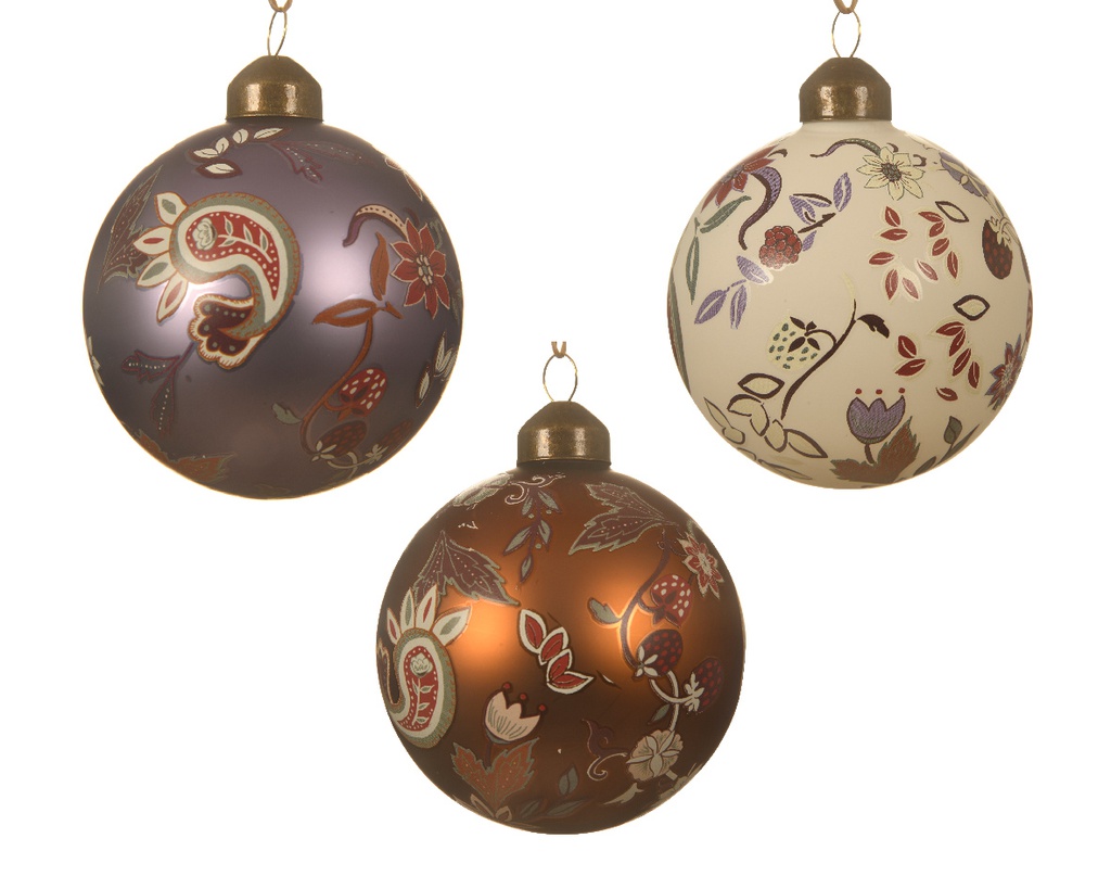 BOLA CRIS DECORADA - DIAM 8CM - 3 COLORES - CAJA DE 3