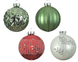 [4-062589] BOULES DE NOEL EN VERRE-DECOR PIN EN VERRE, F 62589