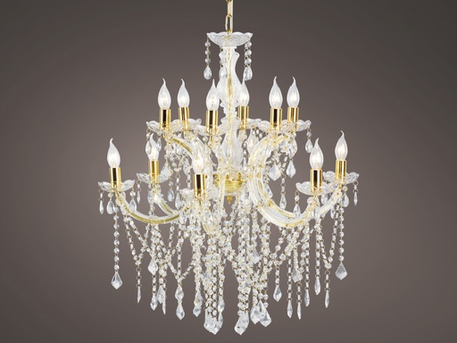 [4-484213] LAMPARA ARAÑA 6 BRAZOS dia71-H78cm-12L DORADA CRISTAL
