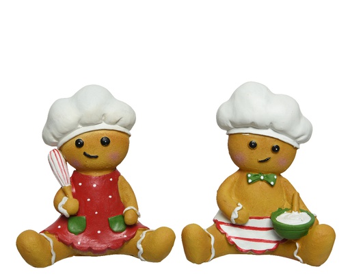 [4-522283] FILLE/GARCON BISCUIT "ASSIS" EN RÉSINE DE PAIN D'ÉPICE 522283