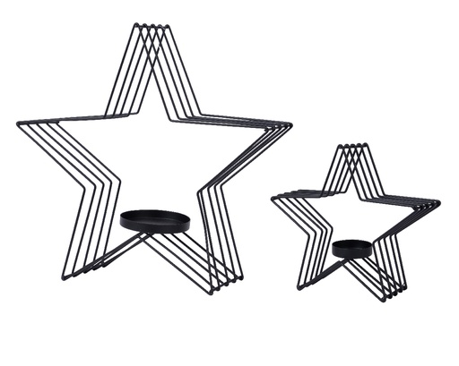 [4-608334] CANDELABRO METAL NEGRO - ESTRELLA - 36CM - SET DE DOS
