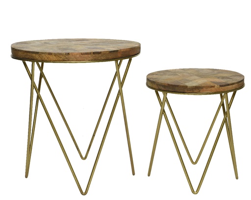 [4-608426] MESITA DE APOYA MADERA DE MANGO Y METAL - DIAM 30 Y 40CM - SET DE DOS