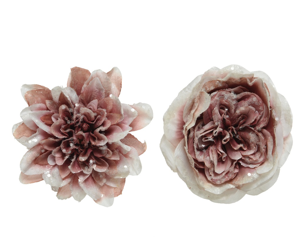 FLOR TELA Y PURPURINA EN CLIP - 15CM - ROSA/DAHLIA - PRECIO UNIDAD | Proflor