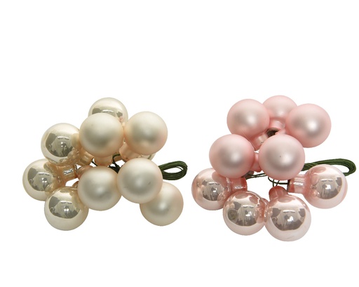 [4-715112] BOLITA CRISTAL 2CM - MANOJO CON ALAMBRE - 2 COLORES - PERLA/ROSA - PRECIO UNIDAD