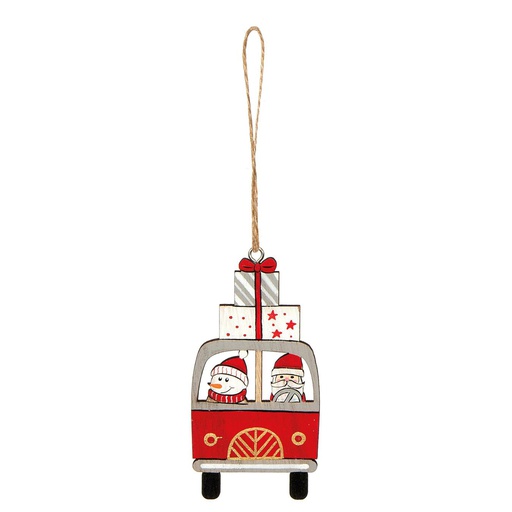 [PV-N727] COCHE MADERA P COLGAR CON SANTA Y MUÑECO NIEVE(3 UNIDADES) - CM5.2XH10