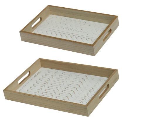 [4-805354] BANDEJAS MADERA - COLOR NATURAL - L4-W25-H35cm - SET DE DOS BANDEJAS