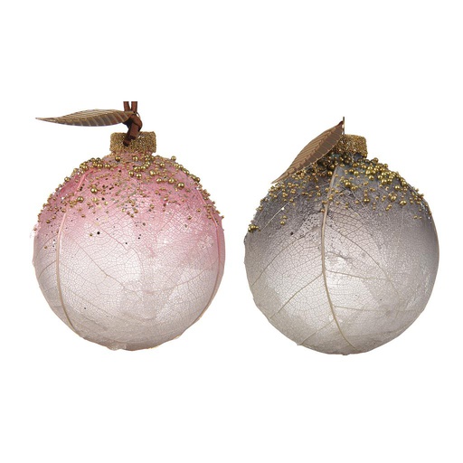 [4-060161] BOULE DE CRISTAL DE DECORATION AVEC FEUILLES 2 ASSORTIMEENTS 80MM 3UD
