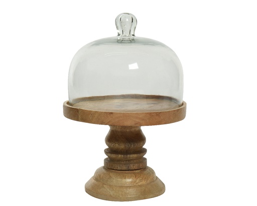 [4-838737] ETAGERE MADERA DE MANGO CON TAPA DE CRISTAL -L19-W19-H28CM