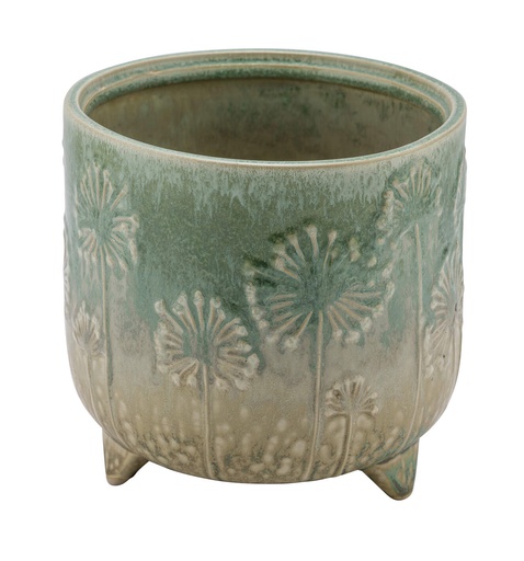 [GE-12301486] MACETA CERAMICA SOBRE PIE - CON RELIEVE - NATURAL-  11X11X10.5CM