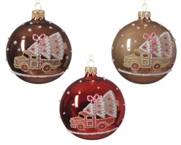 [4-052116] ***BAUBLE GLASS CAR WITH XMAS TREE ASSORTED dia8.00cm