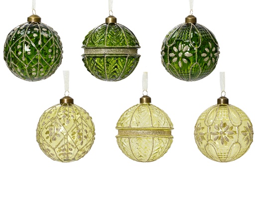 2 LOTS DE 3 BOULES DE NOËL VERTE ET DORES - dia10.00cm