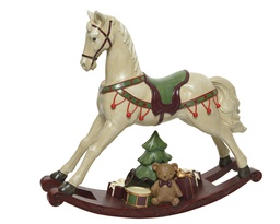 [4-520538] CHEVAL A BASCULE EN RESINE - BLANC/VERT/ROUGE - L14.00-W55.50-H48.00cm