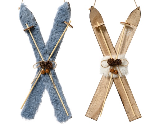 [4-523076] SKIS EN BOIS - BLEU/CREME - PRIX A L'UNITE - L4.00-W13.00-H28.00cm