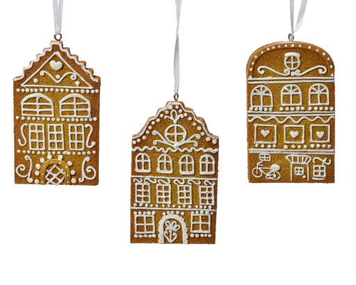 [4-523609] CASITA RESINA P COLGAR - TIPO GALLETA DECORADA - L6.00-W1.20-H10CM - 3 MODELOS - PRECIO UD