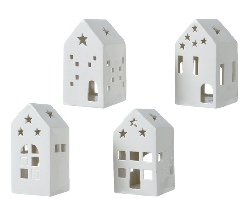 [4-531132] LUZ DE TE EN FORMA DE CASITA - PORCELANA BLANCA - L8.50-W8.50-H16CM - 4 MODELOS - PRECIO UNIDAD
