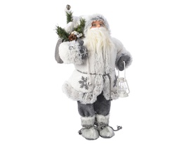 [4-560154] SANTA TELA CON LINTERNA/ARBOL - BLANCO/GRIS L16.00-W21.00-H45CM