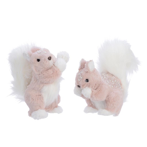 [4-610737] ÉCUREUIL ROSE EN PELUCHE 22CM 2 ASSORTIMENTS - À L' UNITÉ