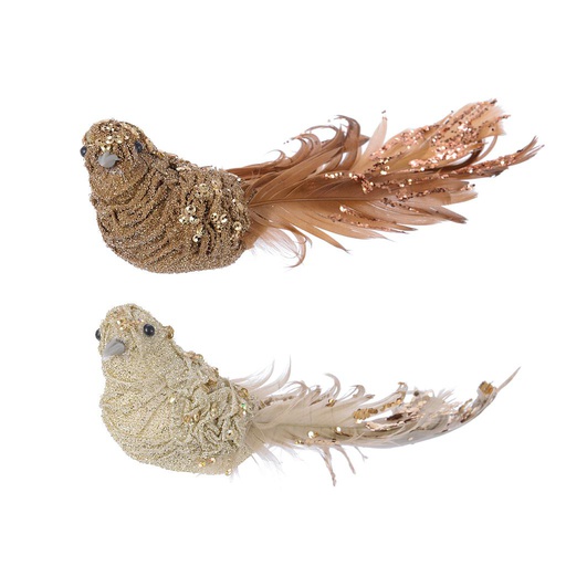 [4-727425] PAJARO CLIP ORO/MARR 17CM 2SURT UD