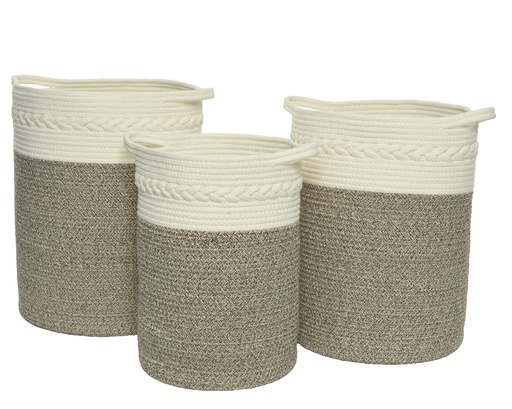[4-760207] CESTAS ALGODON - CREMA/MARRON - SET DE 3 - dia35.00-H43.00cm  
dia30.00-H40.00cm  
dia25.00-H37.00cm