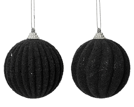 [4-457841] BAUBLE FOAM GLITTERS- BEADS BLACK dia8.00cm